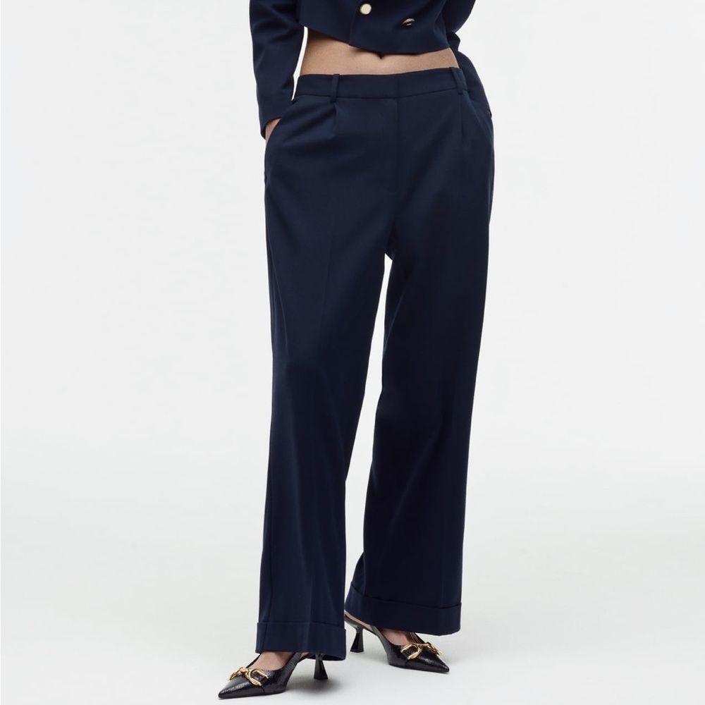 Zara 2023 navy pleated cuffed suit Pant